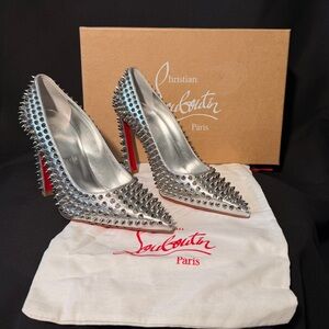 Christian Louboutin Condora Spike Silver 100mm size EU38/US8 - NEW in box